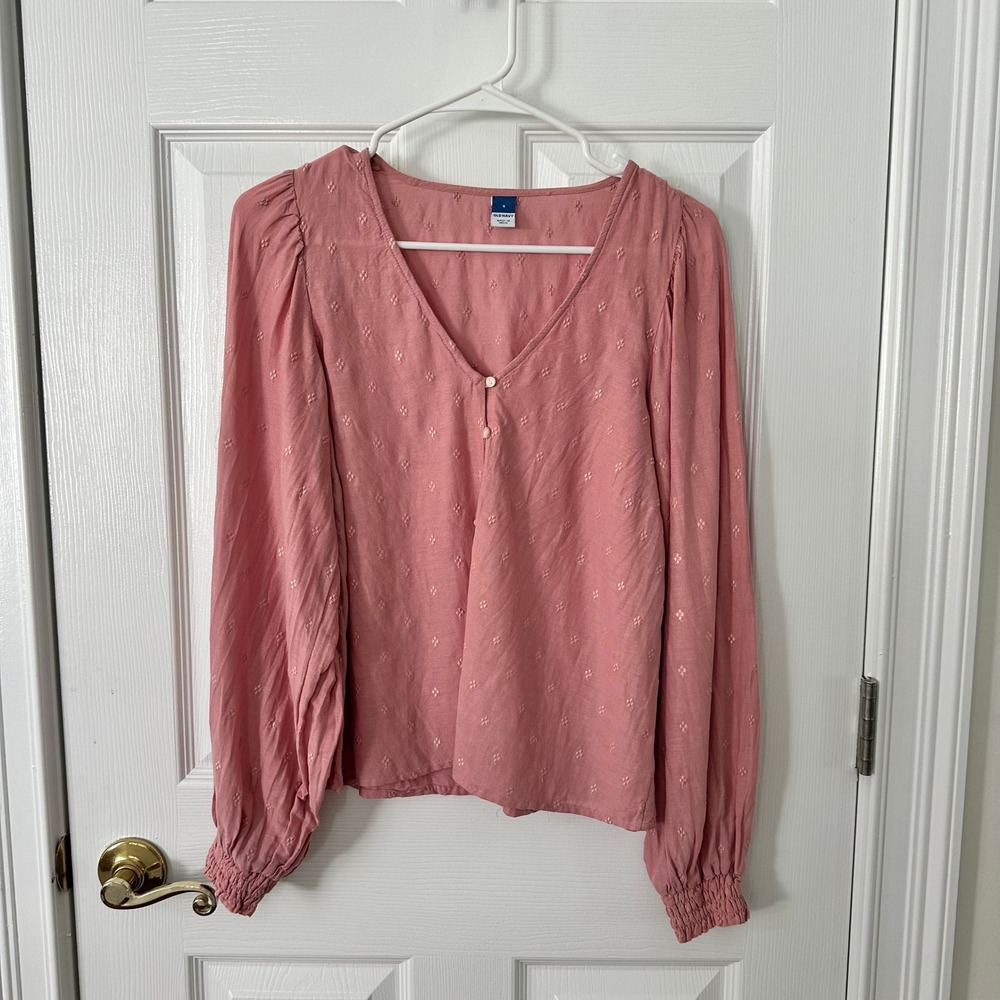 Old Navy Smocked Embroidered Balloon Sleeve Blouse in Dusty Rose Small